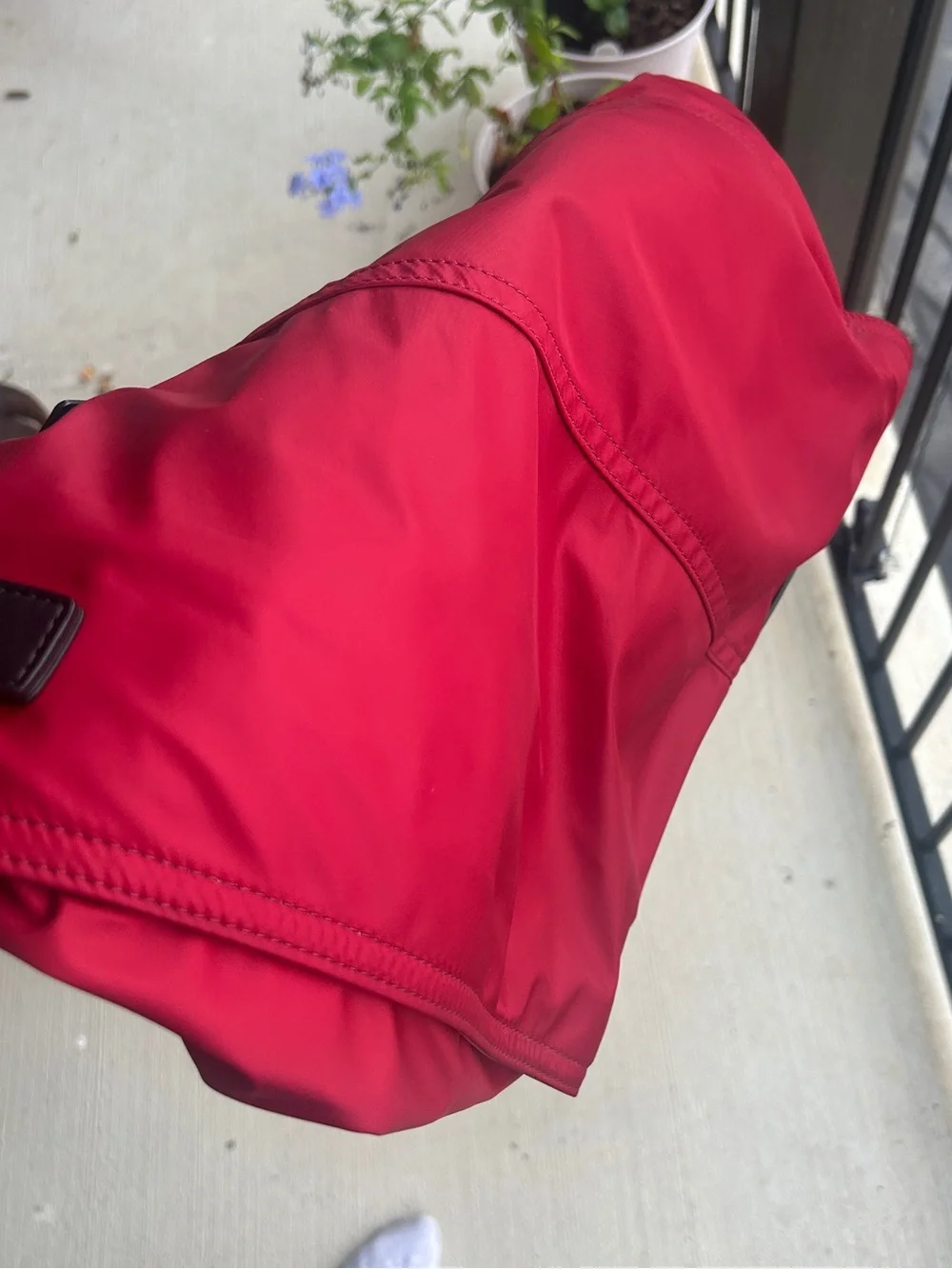 Red Burberry Buckleigh Nylon Tote Bag with Black Leather Trim